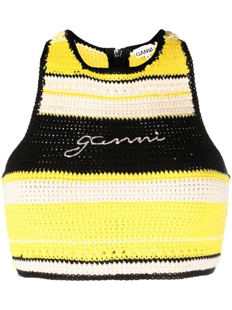 Black Logo-embroidered Crochet Top