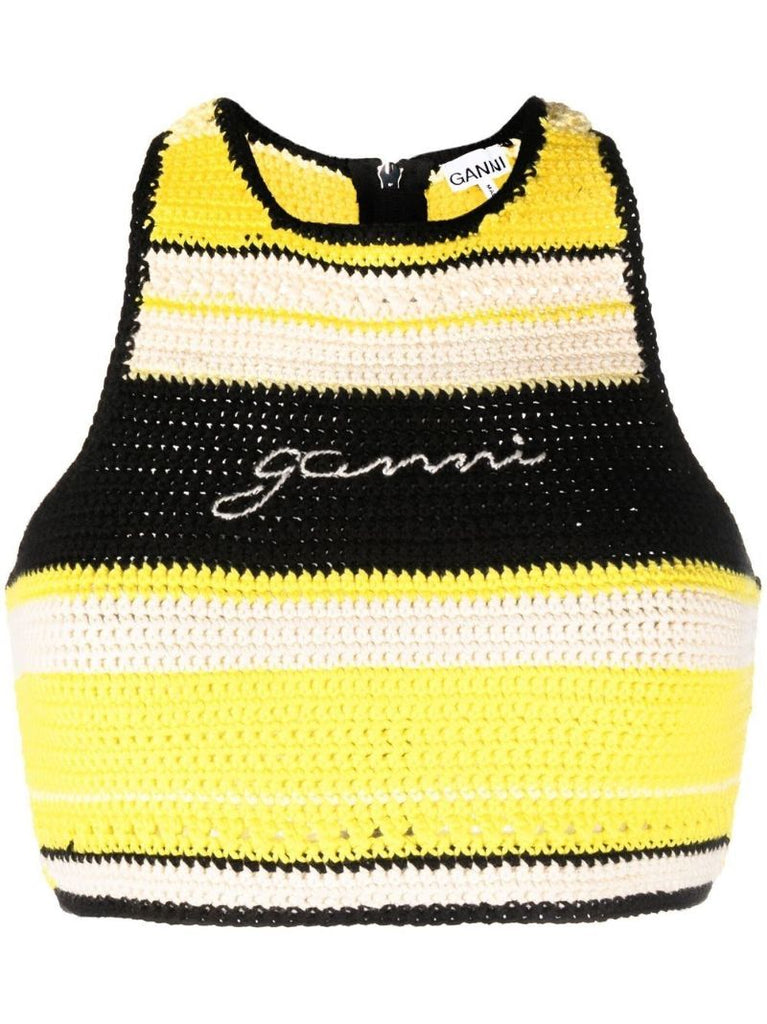 Black Logo-embroidered Crochet Top
