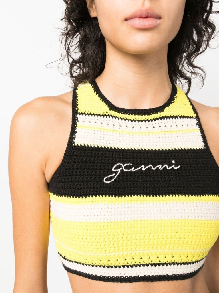 Black Logo-embroidered Crochet Top
