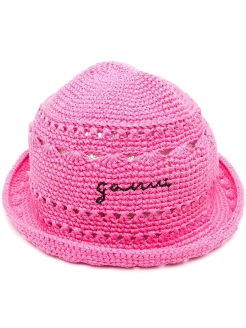 Pink Logo Embroidered Crochet Hat