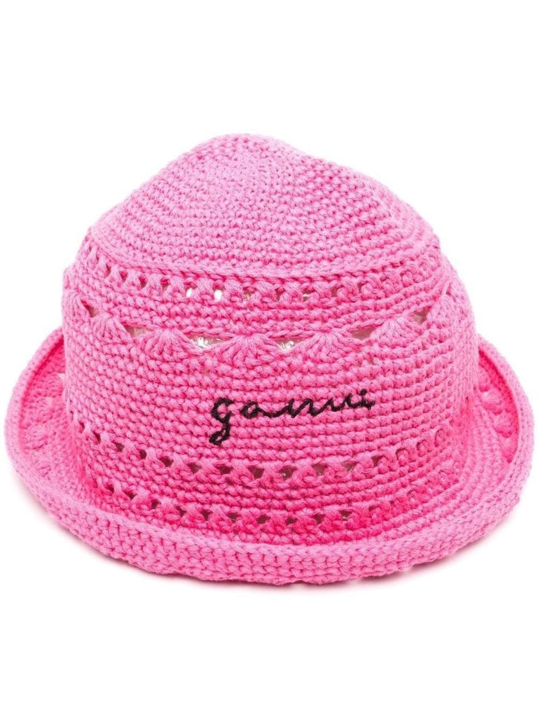 Pink Logo Embroidered Crochet Hat