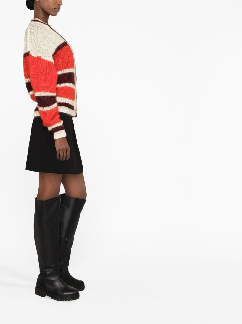 Red Striped V-neck Wool Cardigan