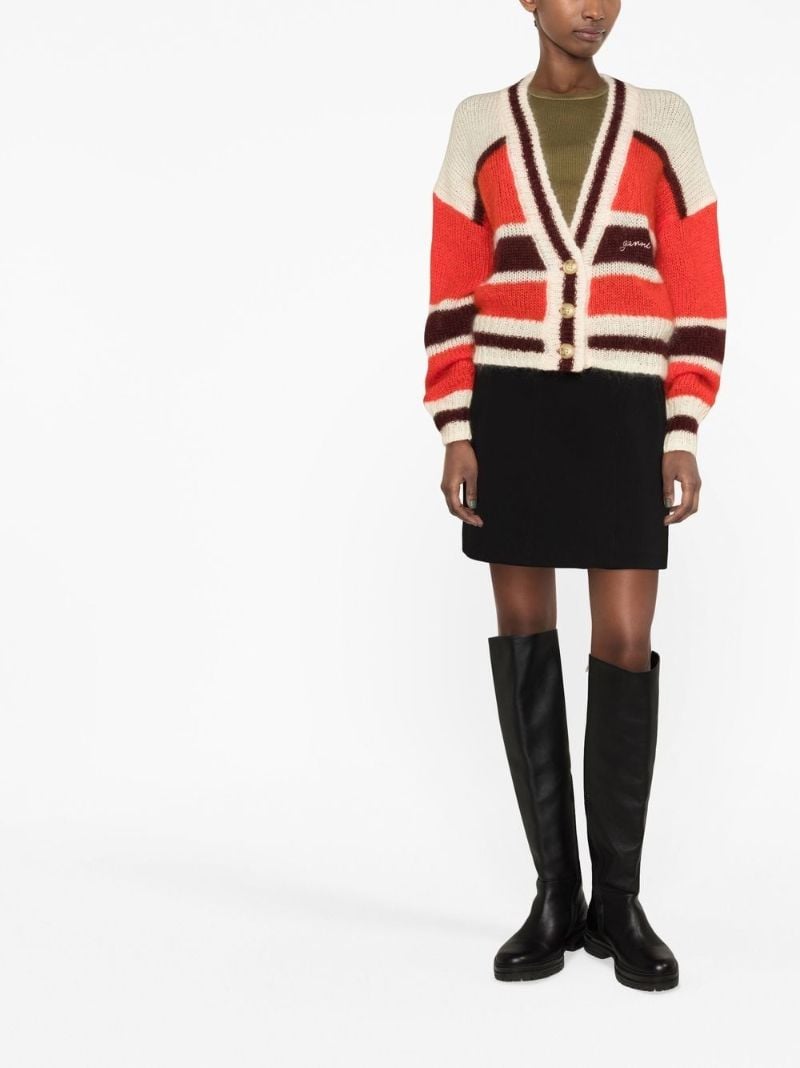 Red Striped V-neck Wool Cardigan