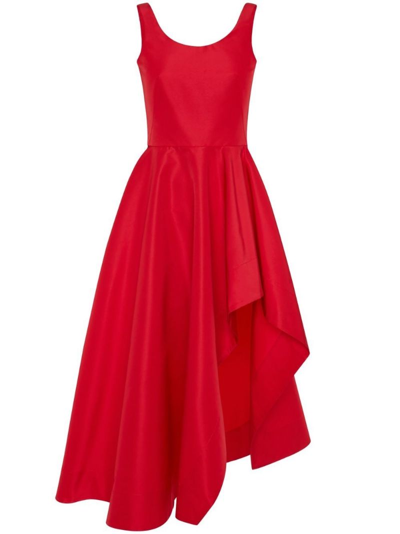 Red Asymmetric Drape Midi Dress