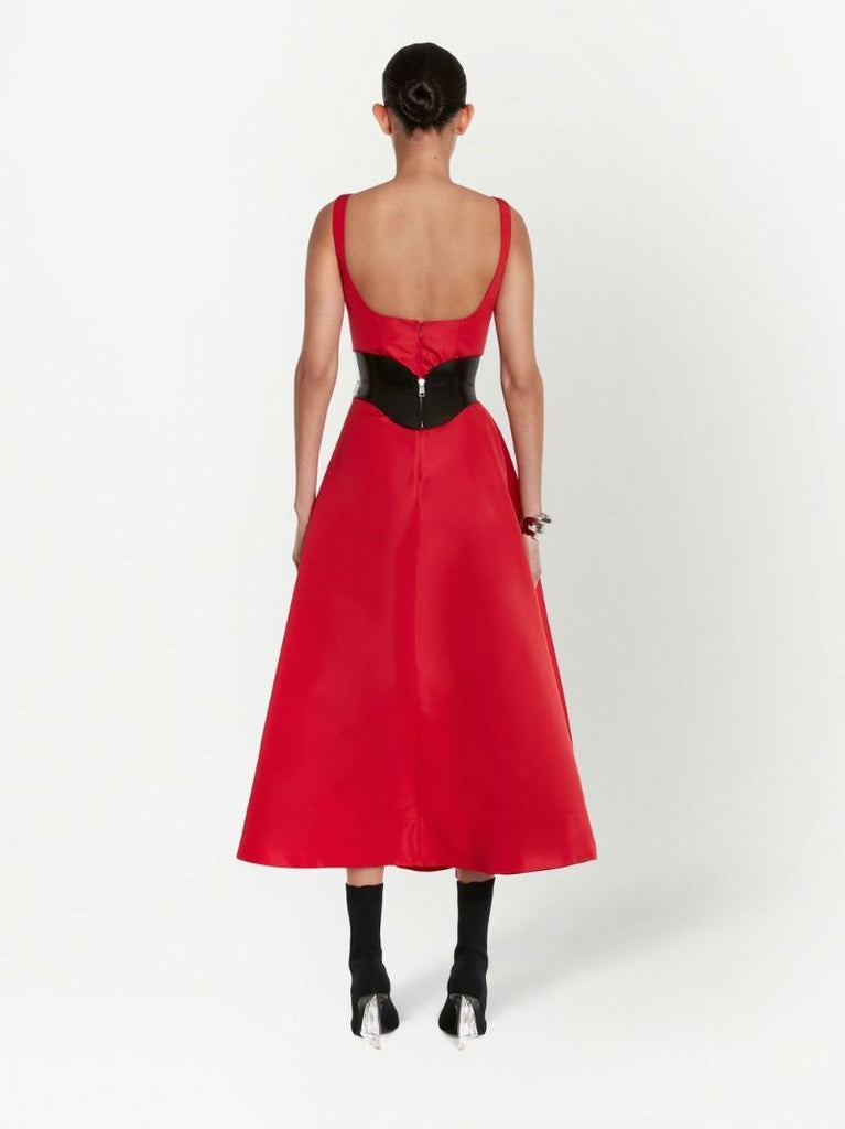 Red Asymmetric Drape Midi Dress