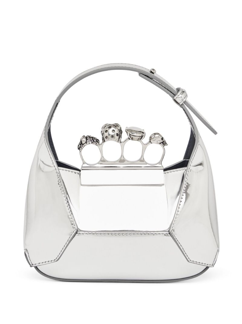 Silver-tone Metallic Jewelled Hobo Mini Bag