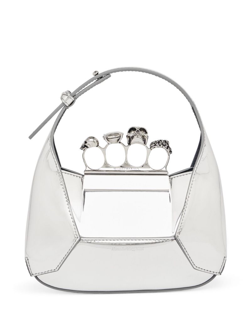 Silver-tone Metallic Jewelled Hobo Mini Bag