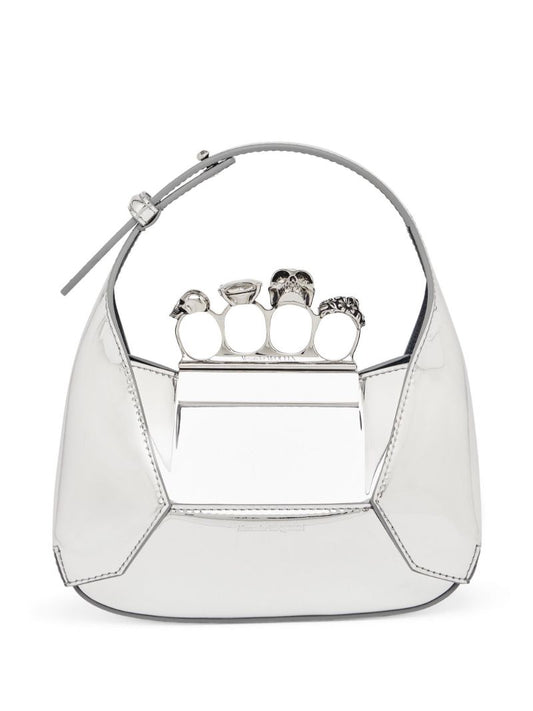 Silver-tone Metallic Jewelled Hobo Mini Bag