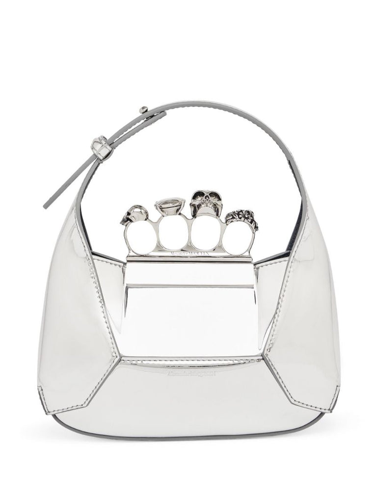 Silver-tone Metallic Jewelled Hobo Mini Bag