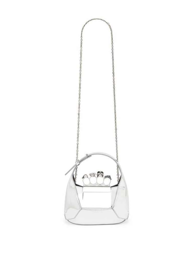 Silver-tone Metallic Jewelled Hobo Mini Bag