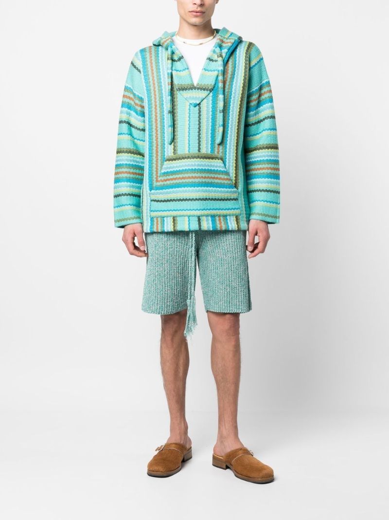 Blue Vertical Stripe Knitted Drawstring Hoodie