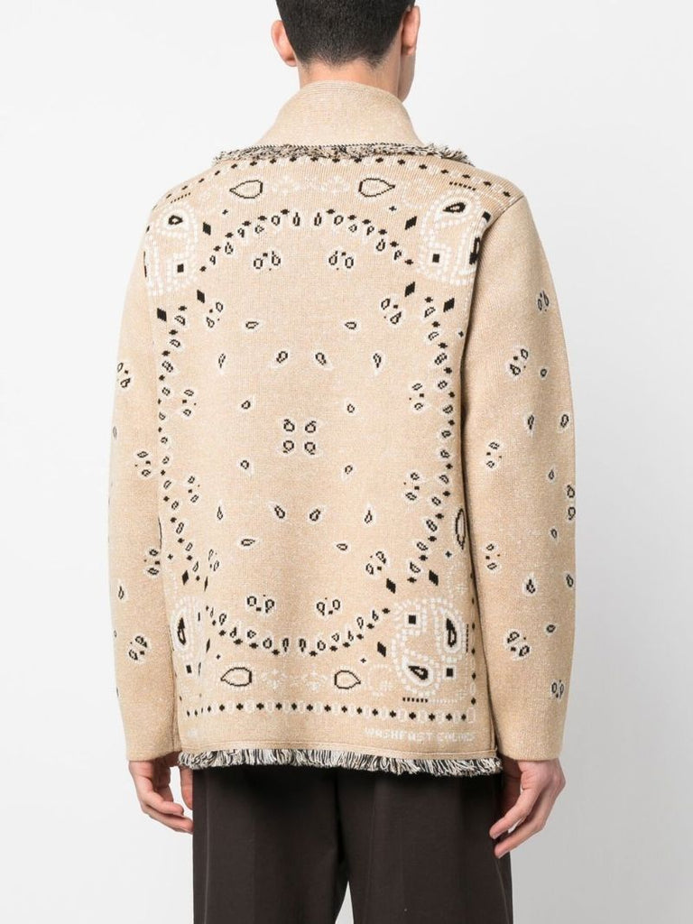 Beige Bandana Frayed Edges Cardigan