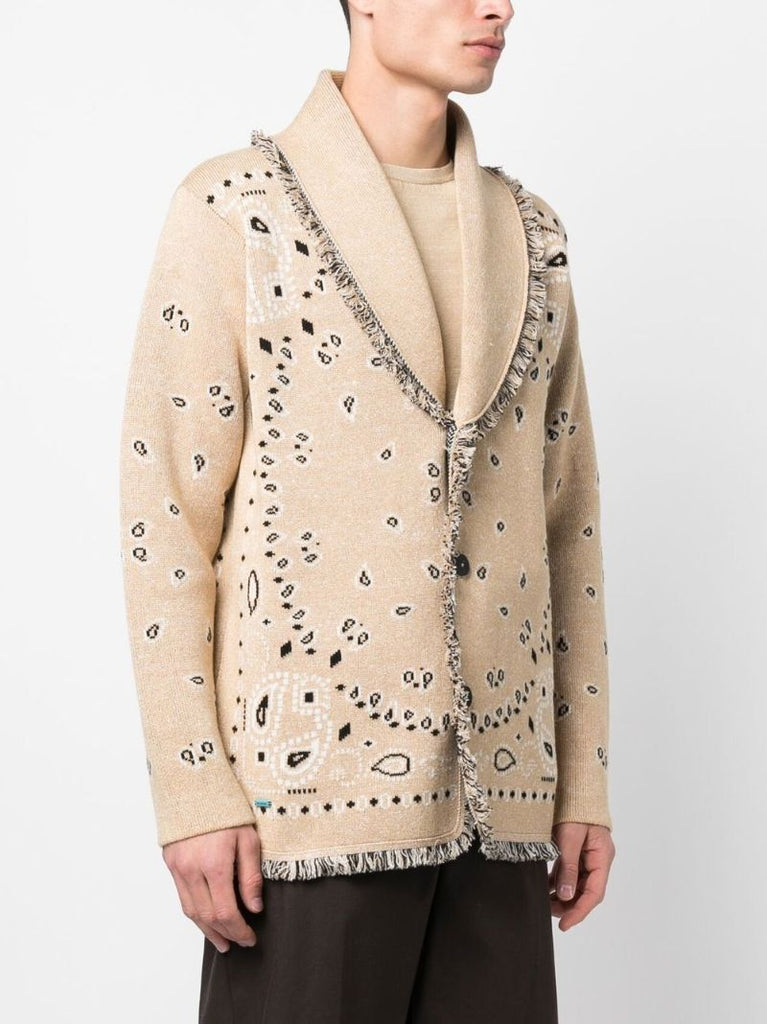 Beige Bandana Frayed Edges Cardigan