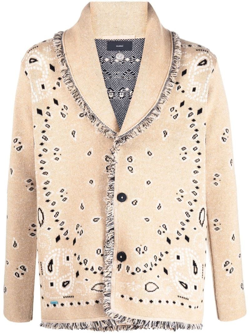 Beige Bandana Frayed Edges Cardigan