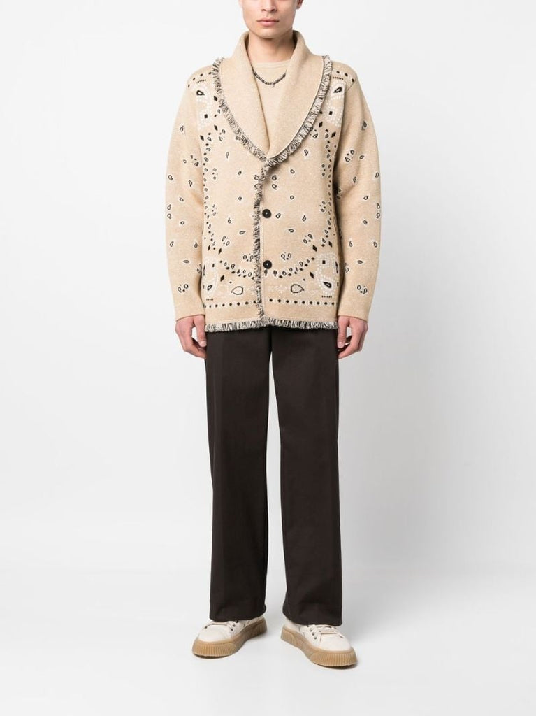 Beige Bandana Frayed Edges Cardigan