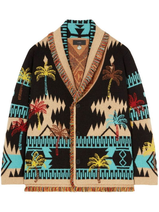 Multicoloured Palm Tree Jacquard Cardigan