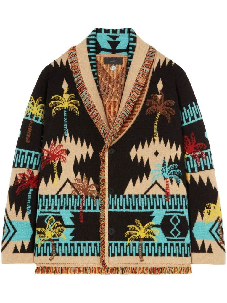 Multicoloured Palm Tree Jacquard Cardigan