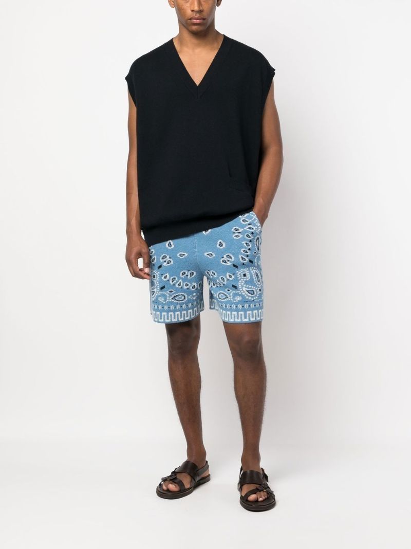 Blue Bandana Print Knitted Shorts