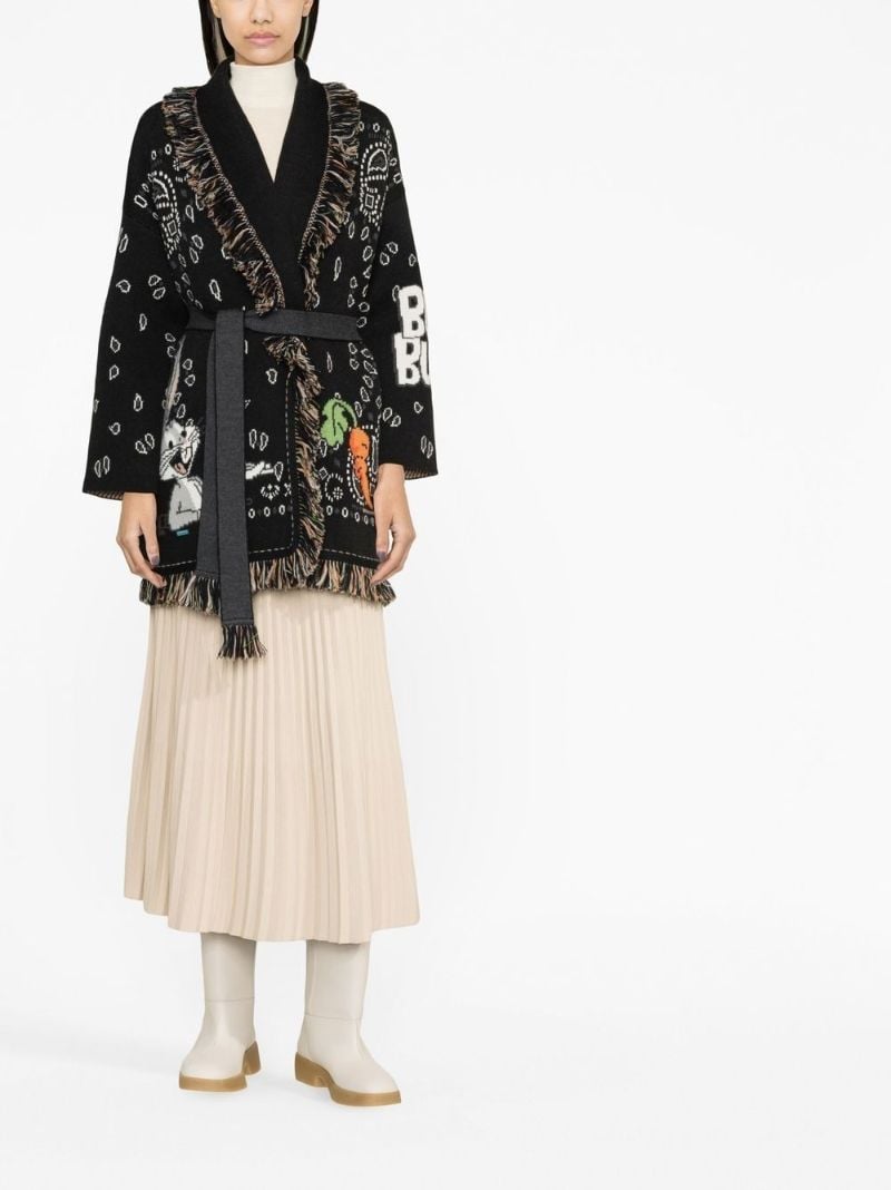 Black Intarsia Knit Graphic Print Cardigan