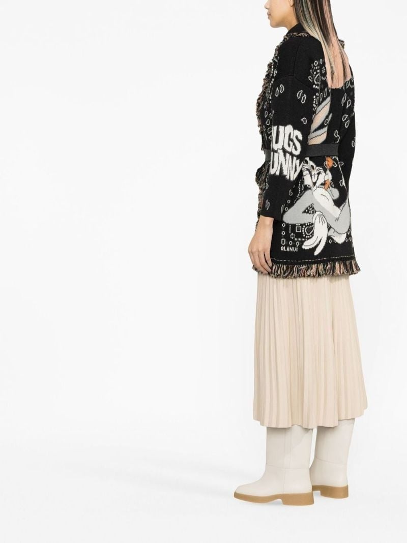 Black Intarsia Knit Graphic Print Cardigan