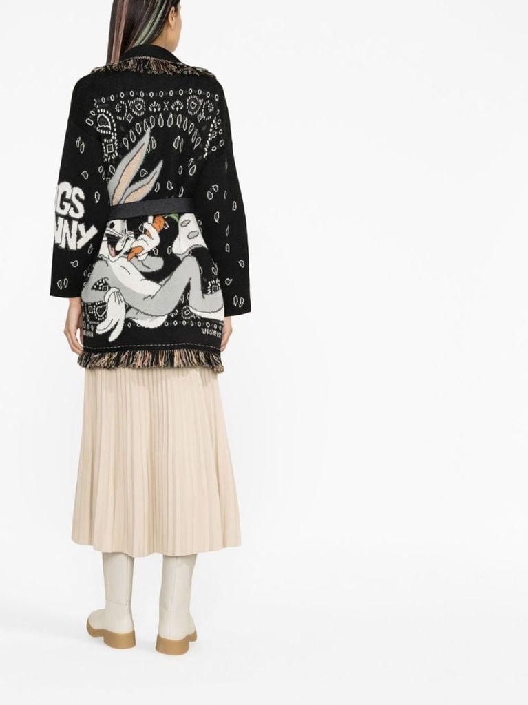 Black Intarsia Knit Graphic Print Cardigan