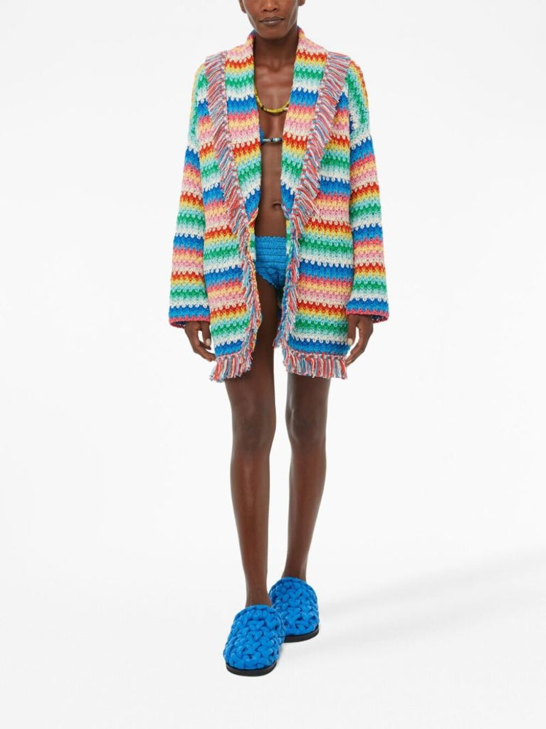Red Over the Rainbow Striped Cotton Cardigan