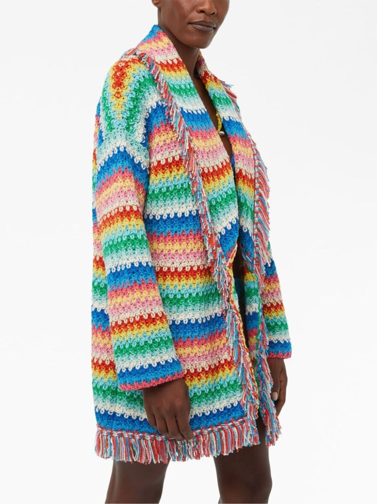 Red Over the Rainbow Striped Cotton Cardigan