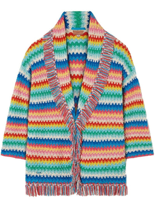 Red Over the Rainbow Striped Cotton Cardigan