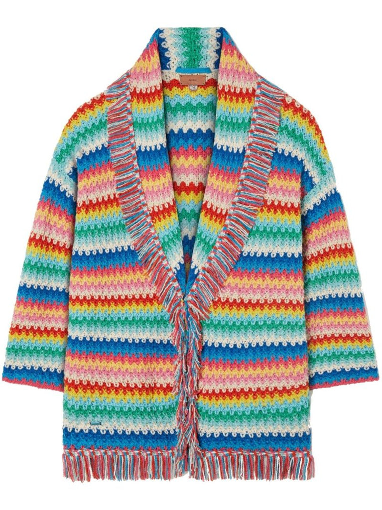Red Over the Rainbow Striped Cotton Cardigan