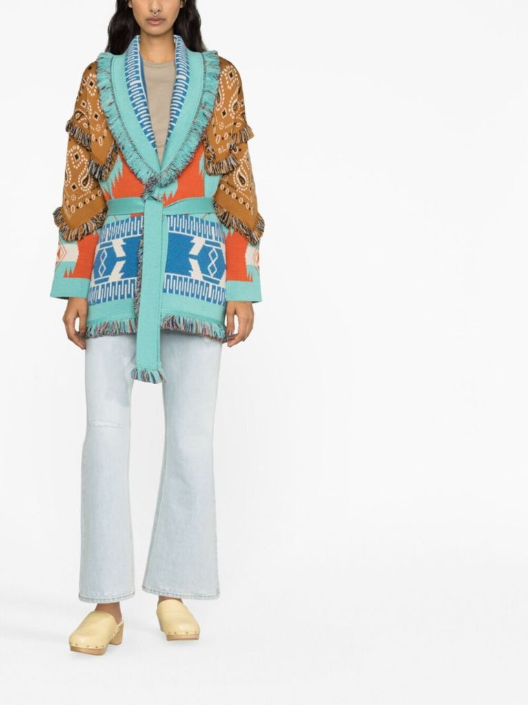 Blue Bandana Patch Jacquard Cardigan