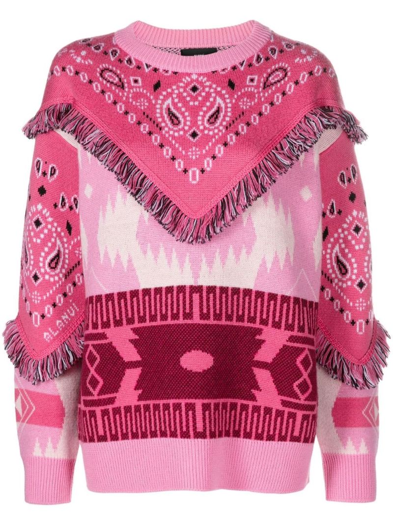 Pink Abstract Jacquard Wool Sweater
