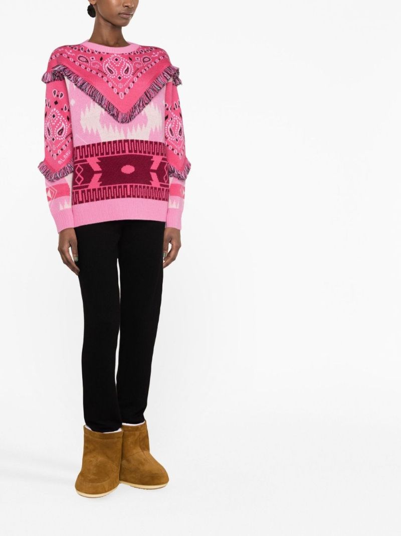 Pink Abstract Jacquard Wool Sweater