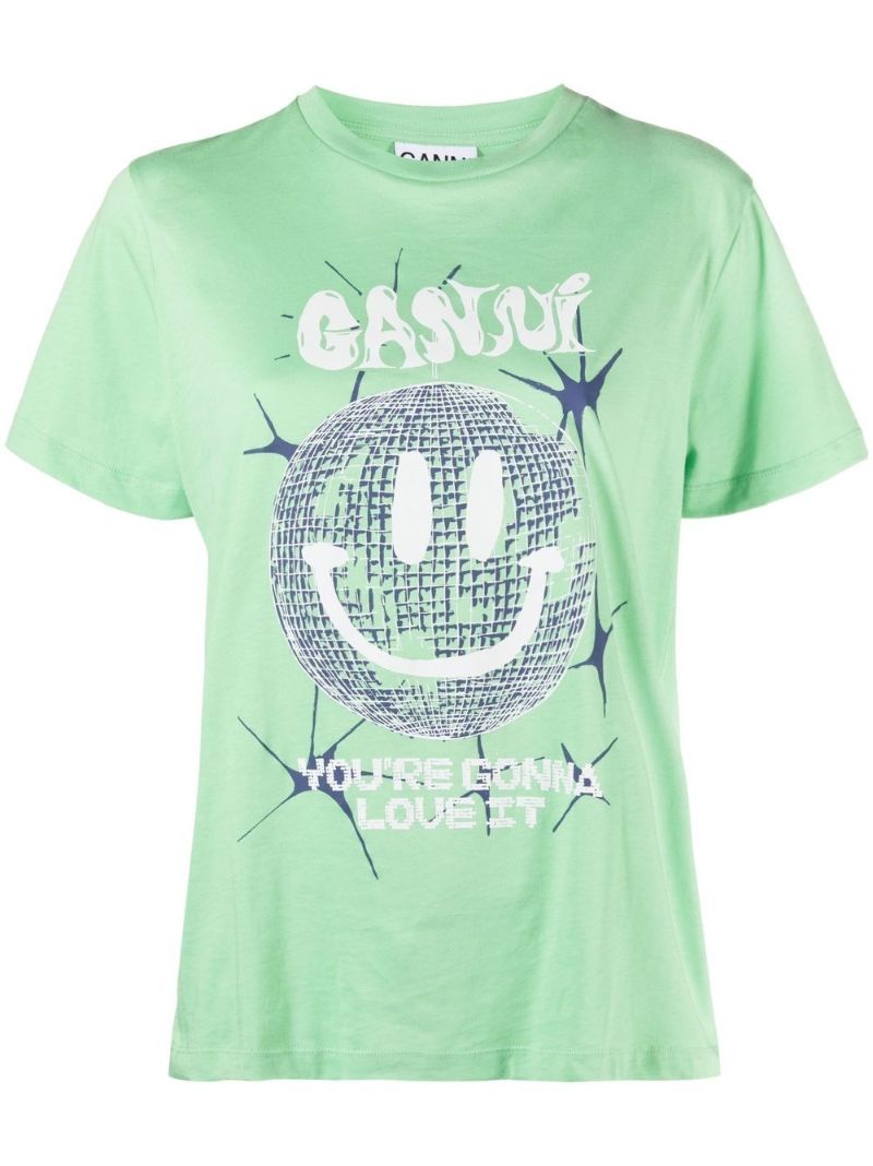 Green Disco Ball Graphic Print Organic Cotton T-shirt