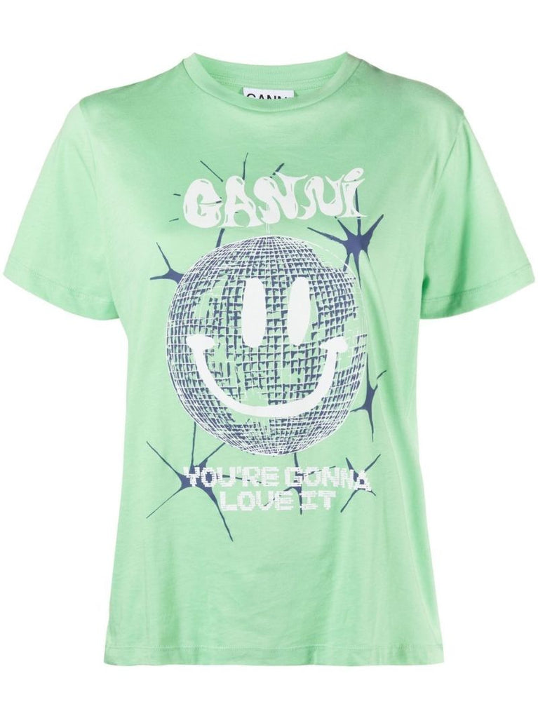 Green Disco Ball Graphic Print Organic Cotton T-shirt