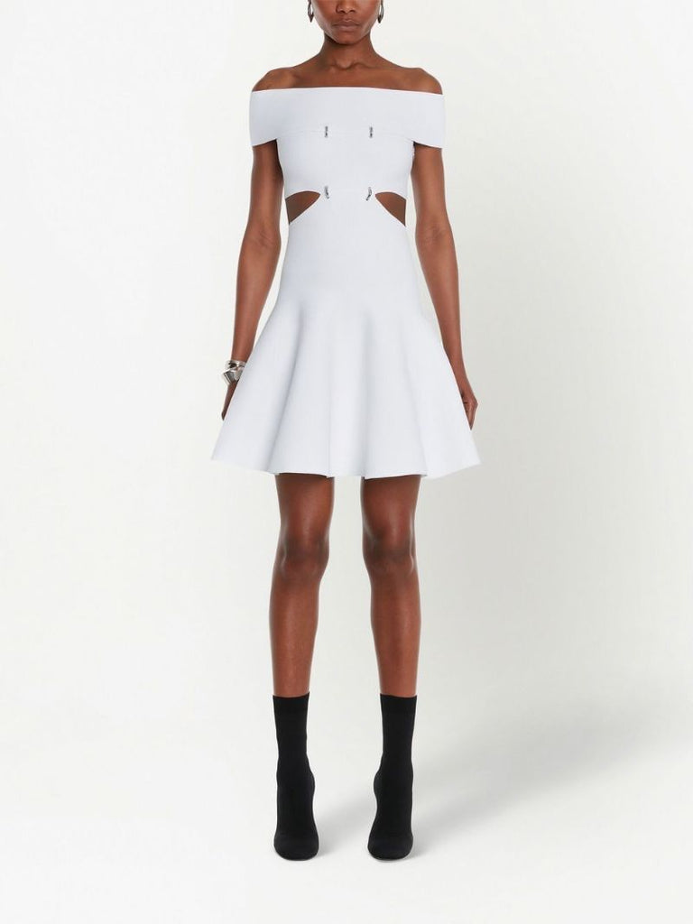 White Off-the-shoulder Slashed Mini Dress