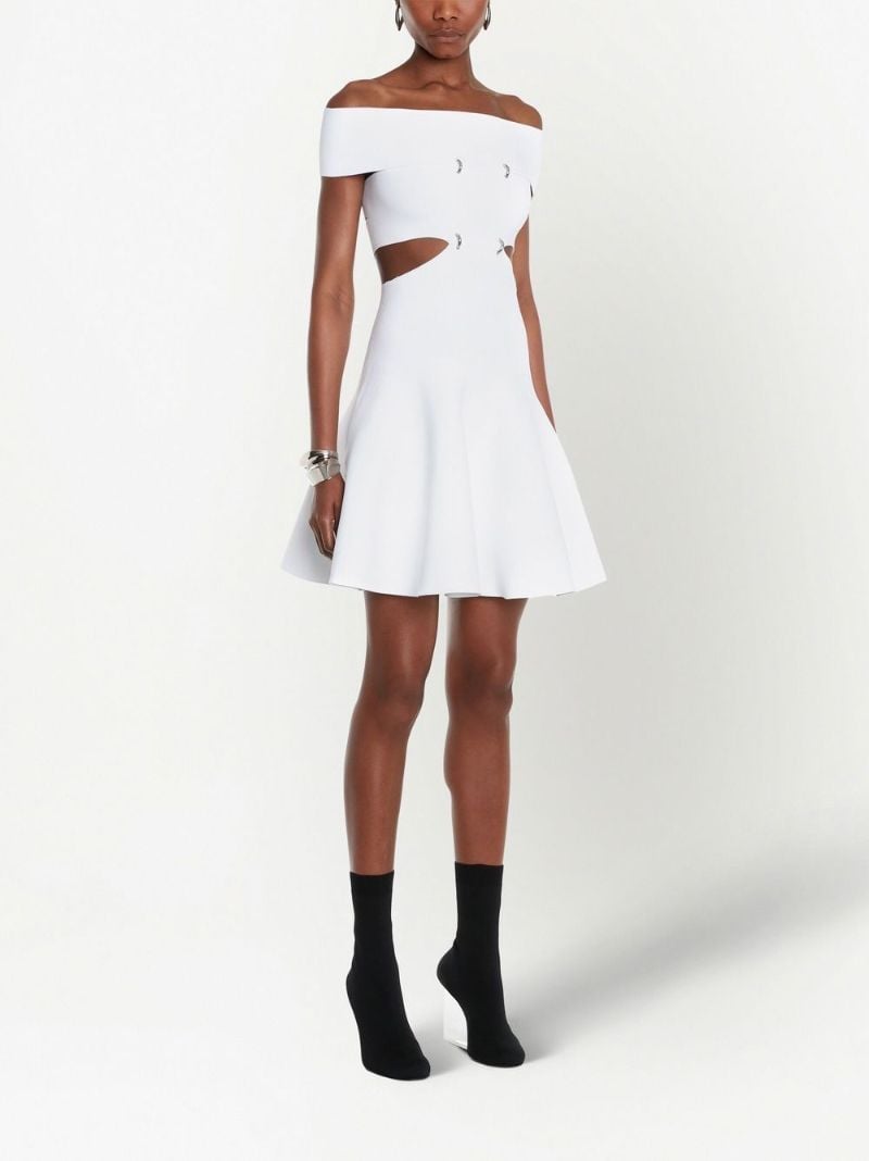 White Off-the-shoulder Slashed Mini Dress