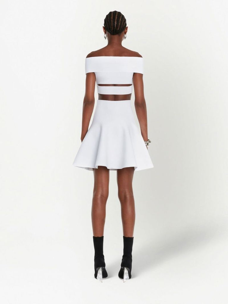 White Off-the-shoulder Slashed Mini Dress