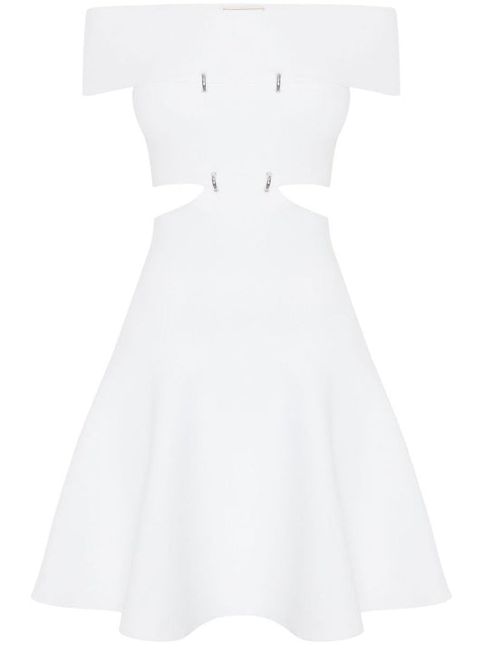 White Off-the-shoulder Slashed Mini Dress