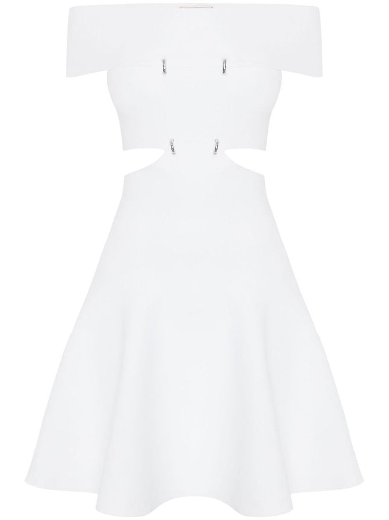 White Off-the-shoulder Slashed Mini Dress