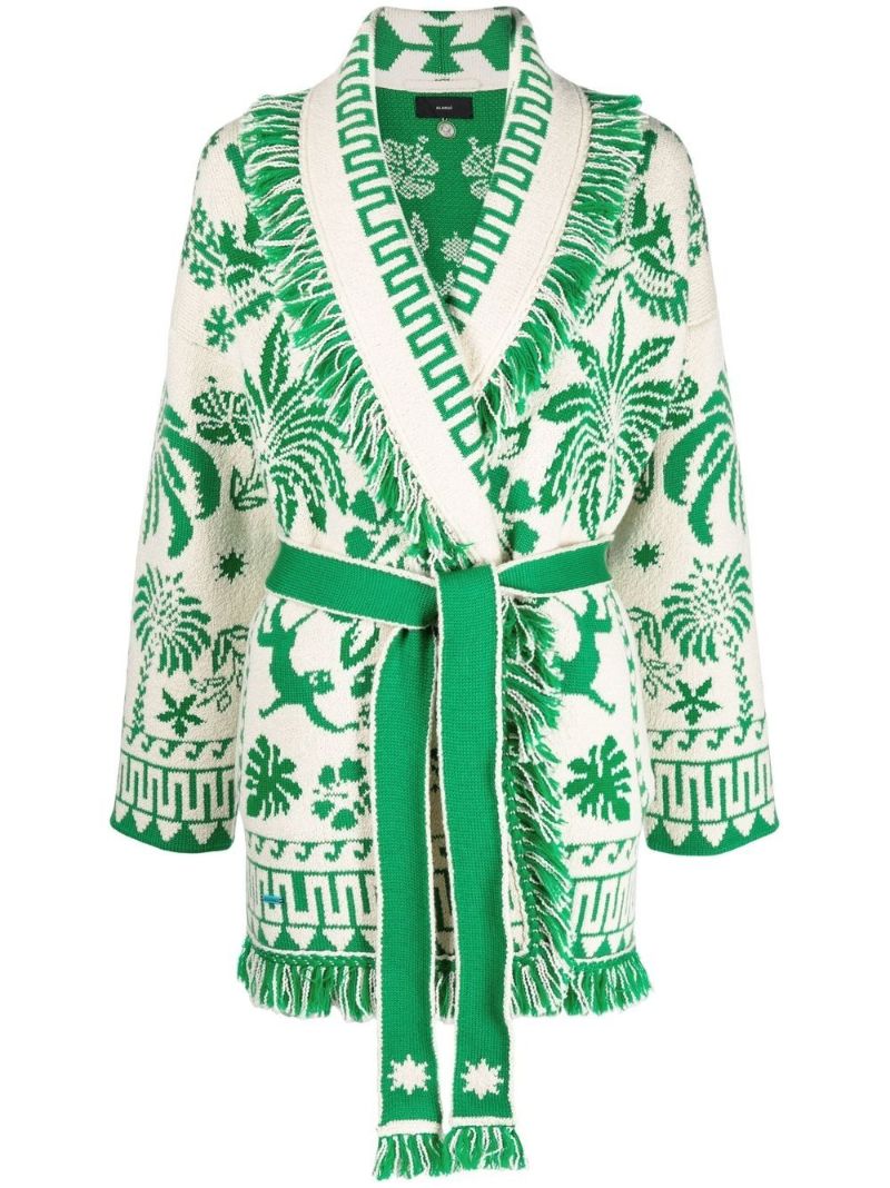 White and Green Explosion of Nature Foul Cardigan