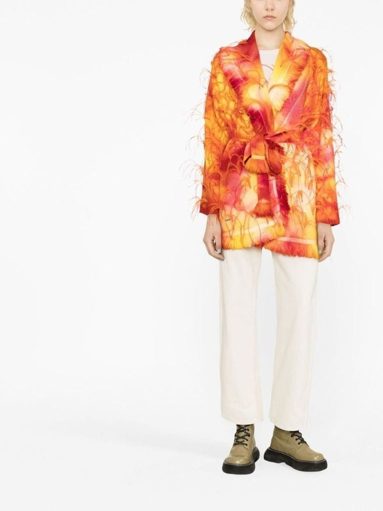 Yellow Sunset Feather-trim Wool Cardigan