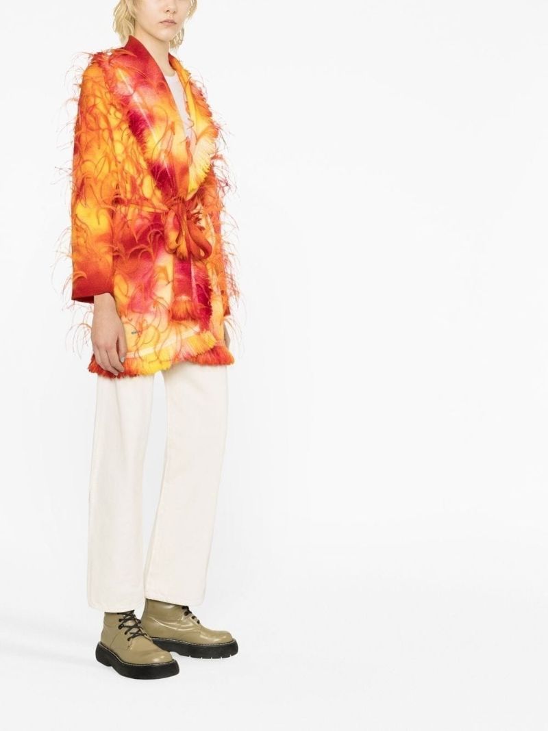 Yellow Sunset Feather-trim Wool Cardigan