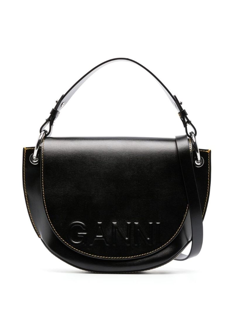 Black Logo-embossed Leather Shoulder Bag