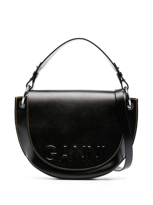 Black Logo-embossed Leather Shoulder Bag