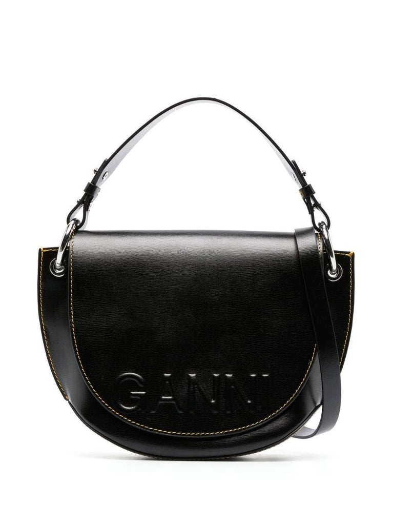 Black Logo-embossed Leather Shoulder Bag