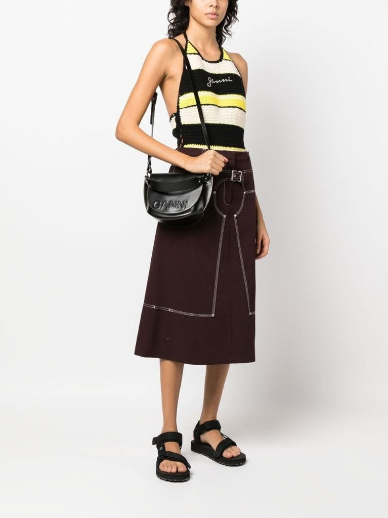 Black Logo-embossed Leather Shoulder Bag