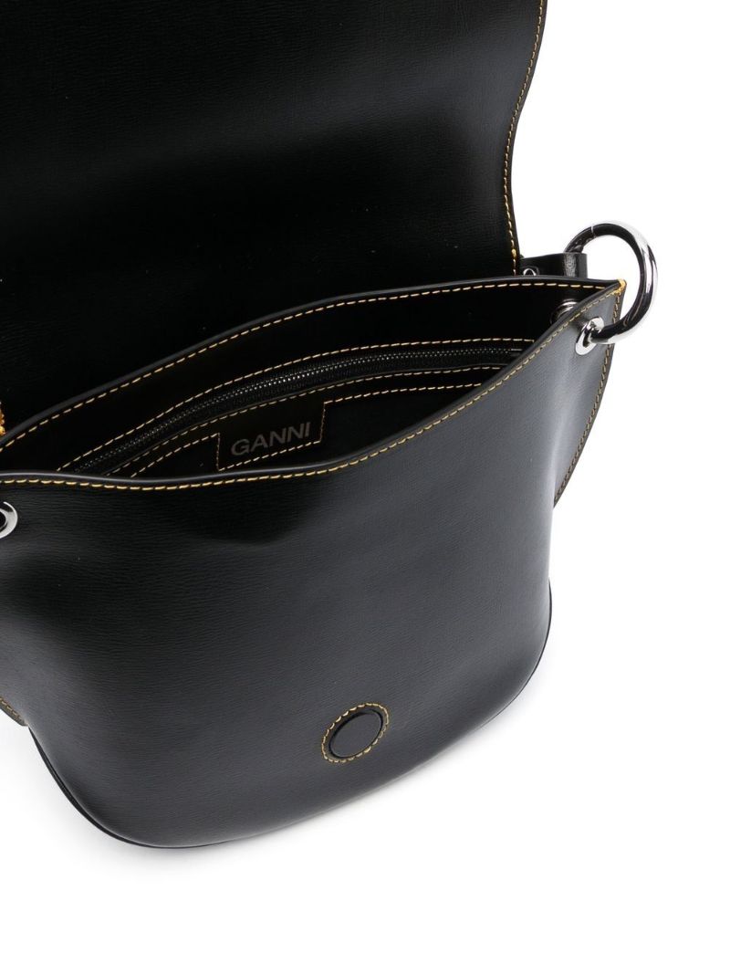 Black Logo-embossed Leather Shoulder Bag