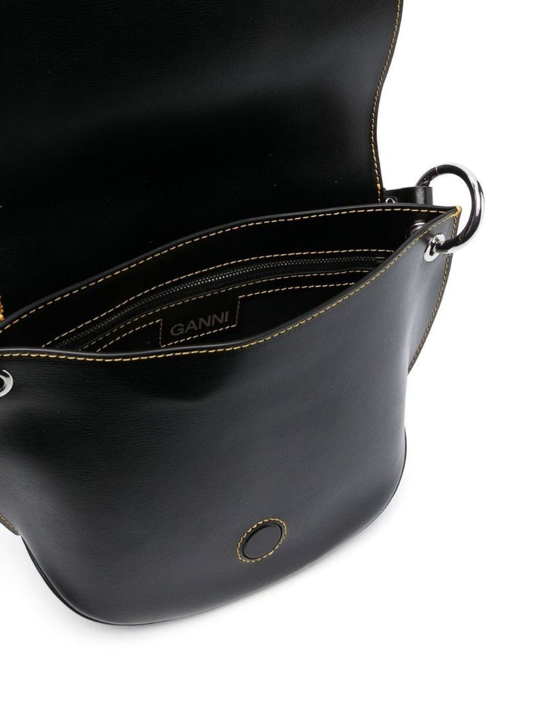 Black Logo-embossed Leather Shoulder Bag