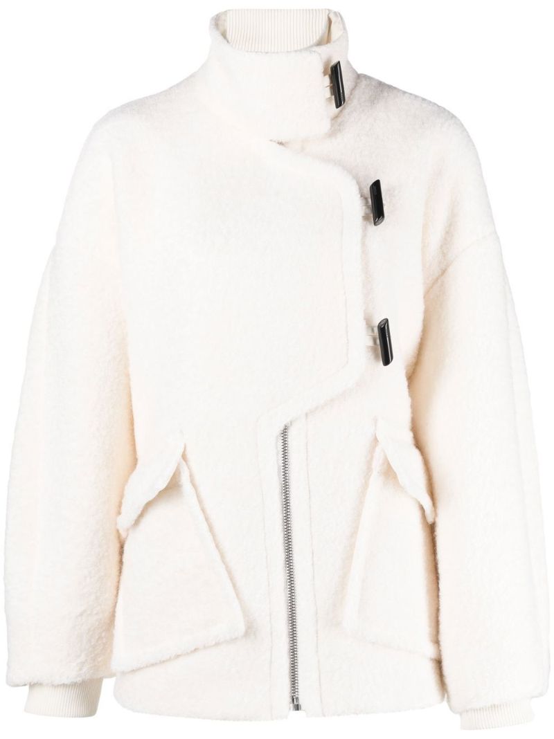 White Asymmetric Toggle BouclÃ_x0083_Â© Coat