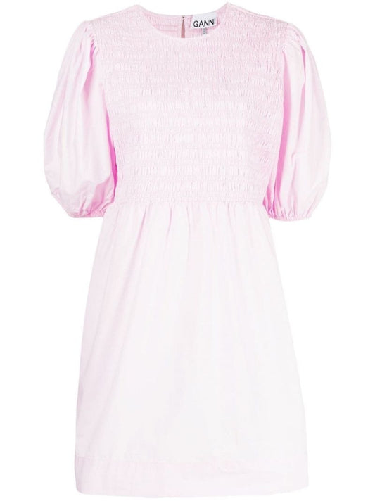 Pink Smocked Organic Cotton Mini Dress